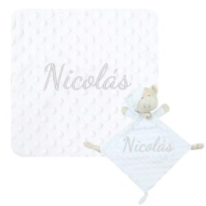 Manta Topos Personalizada + Dudú Osito Personalizado Blanco