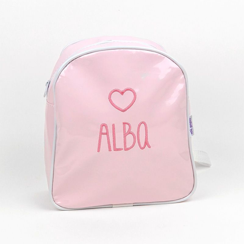 Mochila Personalizada Charol Corazon Rosa