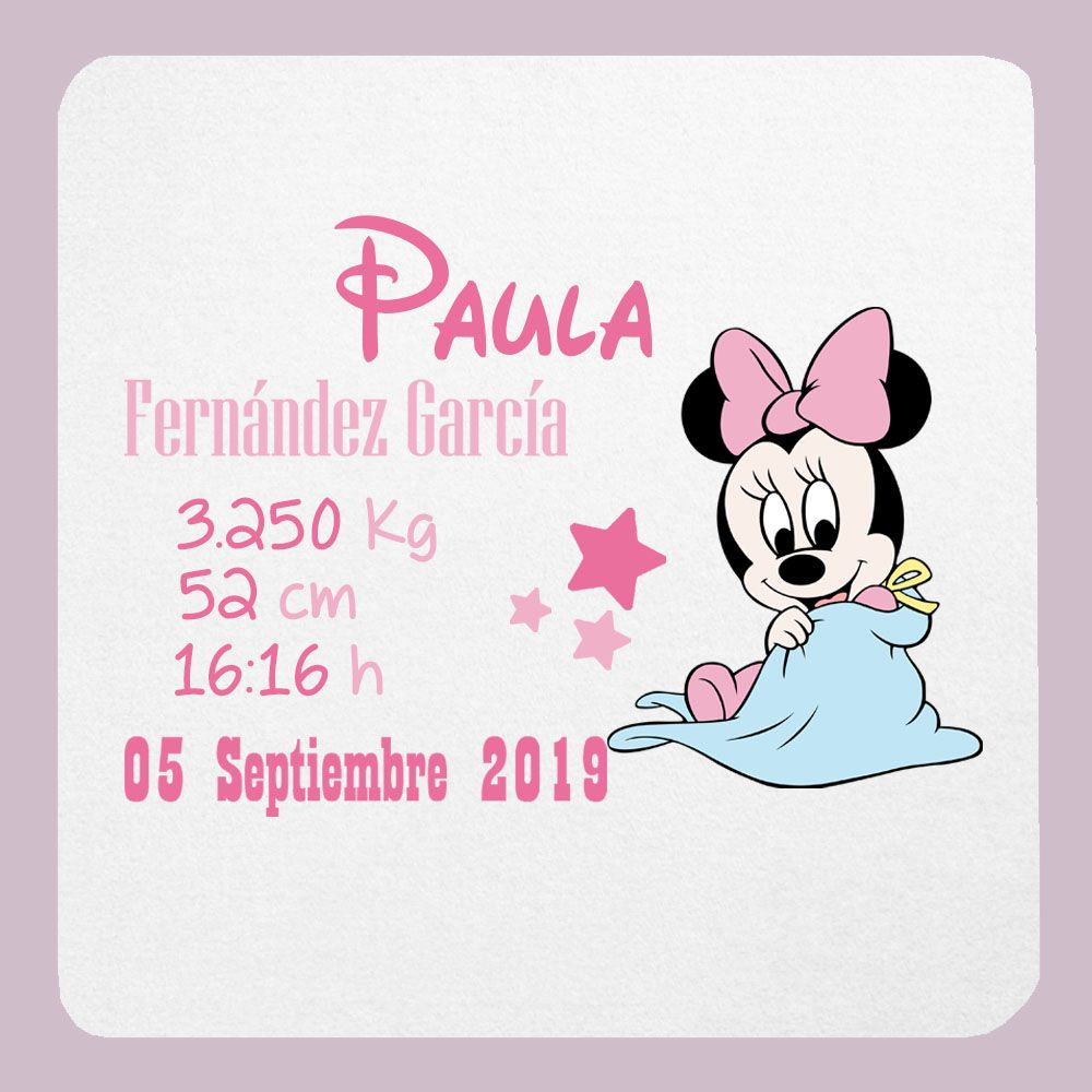 Manta Lisa Personalizada Datos de Nacimiento Minnie