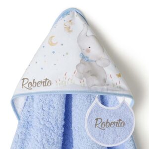 Capa de Baño Personalizada Elephant Azul + ¡Regalo de Babero!
