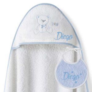 Capa de Baño Personalizada Peluche Azul + Regalo de Babero