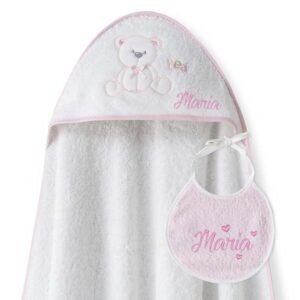 Capa de Baño Personalizada Peluche Rosa + Regalo de Babero