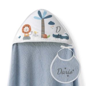 Capa de Baño Personalizada Selva Azul Petróleo+ Regalo de Babero