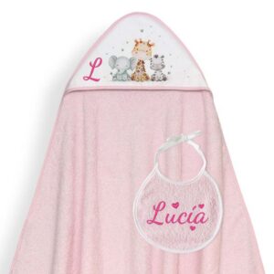 Capa de Baño Personalizada Safari Rosa + ¡Regalo de Babero!