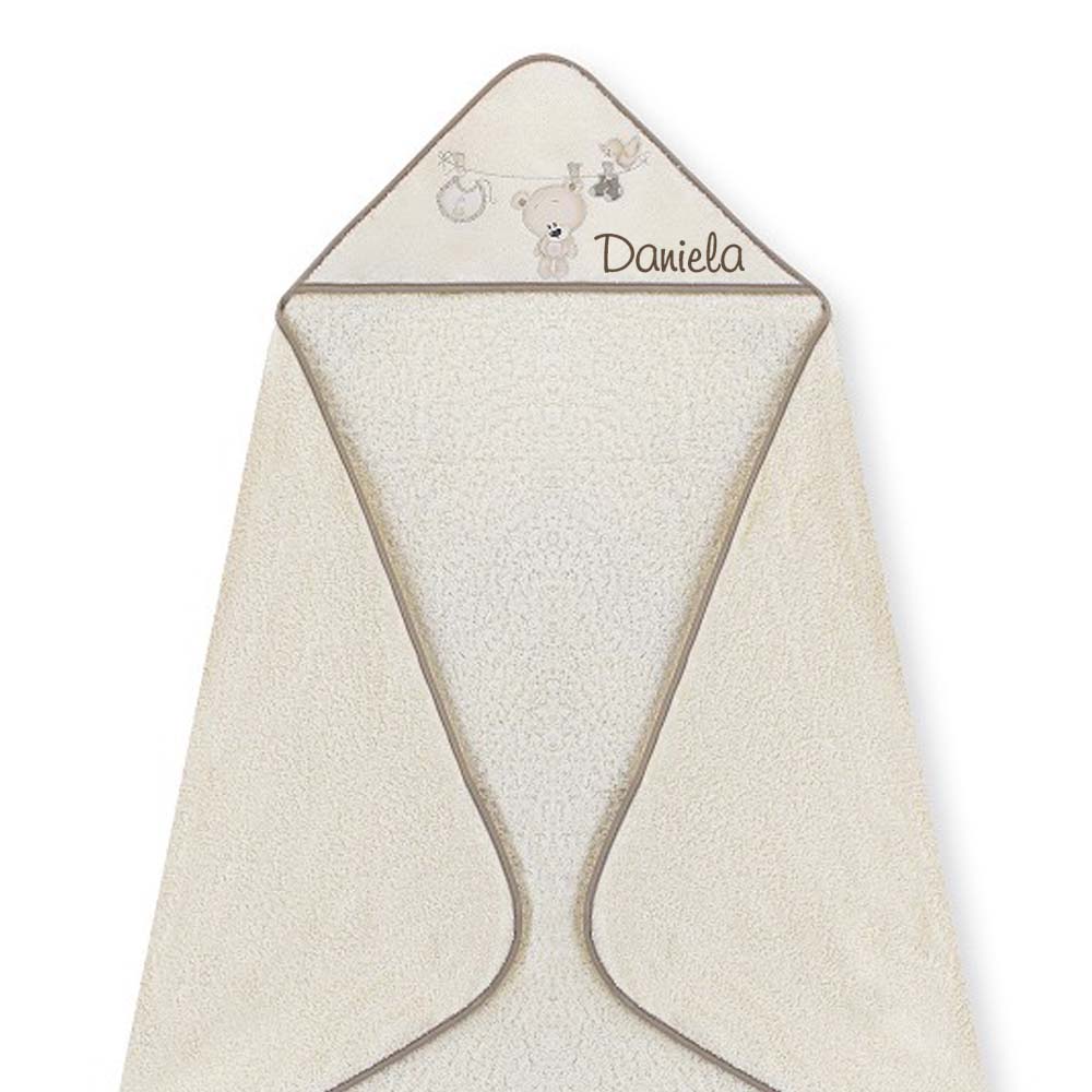 Capa de Baño Personalizada + Cepillo y Peine Bebé Osito Pinzas Beige