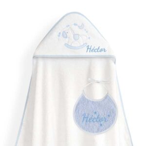 Capa de Baño Personalizada Caballito Balancín Azul+ ¡Regalo de Babero!