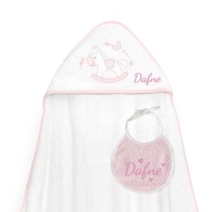 Capa de Baño Personalizada Caballito Balancín Rosa + ¡Regalo de Babero!