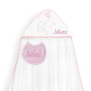 Capa de Baño Personalizada Elefante Corazón Rosa + ¡Regalo de Babero!