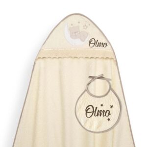 Capa de Baño Personalizada Osito Luna Puntilla Beige + ¡Regalo de Babero!