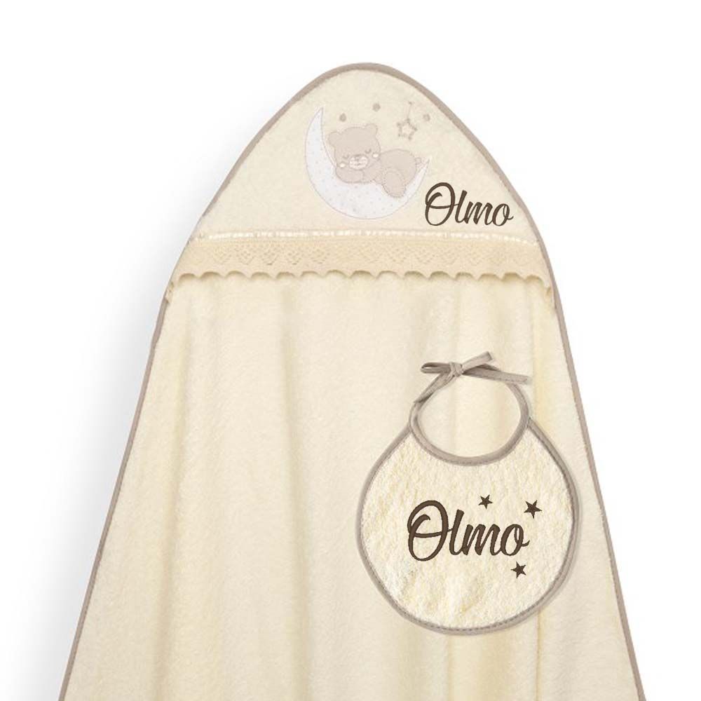 Capa Osito Luna Puntilla Beige Babero