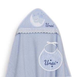 Capa de Baño Personalizada Osito Luna Puntilla Azul + ¡Regalo de Babero!