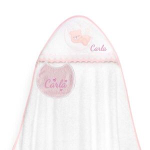 Capa de Baño Personalizada Osito Luna Puntilla Rosa + ¡Regalo de Babero!