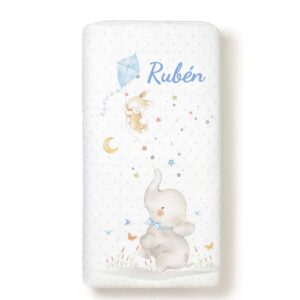 Coordinado de 3 Piezas Personalizado con Nombre: Edredón nórdico + Chichonera Elephant para Cuna Azul