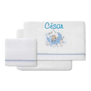 Sábanas Minicuna de Coralina Personalizadas “Osito Dormilón” Azul