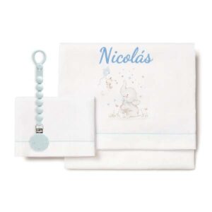 Sábanas Cuna Personalizadas Elephant Azul + ¡Regalo de Broche Chupete!