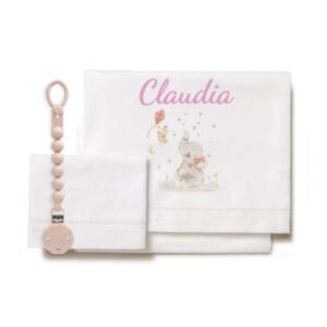 Sábanas Franela Cuna Personalizadas Elephant Rosa + ¡Regalo Broche Chupete!