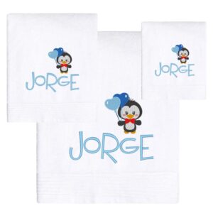 Conjunto 3 Toallas Personalizadas Modelo Pingüino