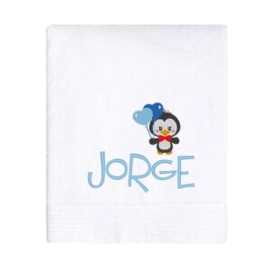 Toalla Bordada con Nombre Modelo Pingüino