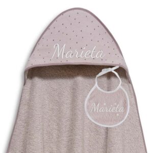 Capa de Baño Personalizada Muselina Puntos Rosa Maquillaje+ ¡Regalo de Babero!