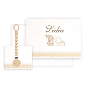 Sábanas Cuna Personalizadas Conejito Blanco/Beige + ¡Regalo de Broche Chupete!