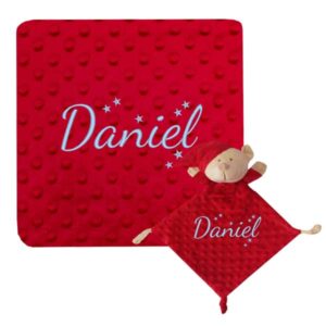Manta Topos Personalizada + Dudú Osito Personalizado Rojo
