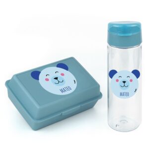 Pack Cajita Portalimentos + Botella Personalizadas Modelo Oso