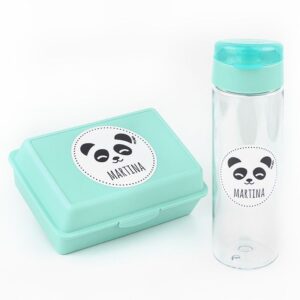 Pack Cajita Portalimentos + Botella Personalizadas Modelo Panda