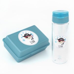 Pack Cajita Portalimentos + Botella Personalizadas Modelo Pirata