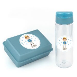 Pack Cajita Portalimentos + Botella Personalizadas Modelo Príncipe